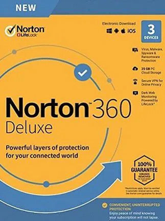 Norton 360 Deluxe + 25 GB Cloud Storage (3 Devices, 1 Year) - NortonLifeLock Key - EUROPE